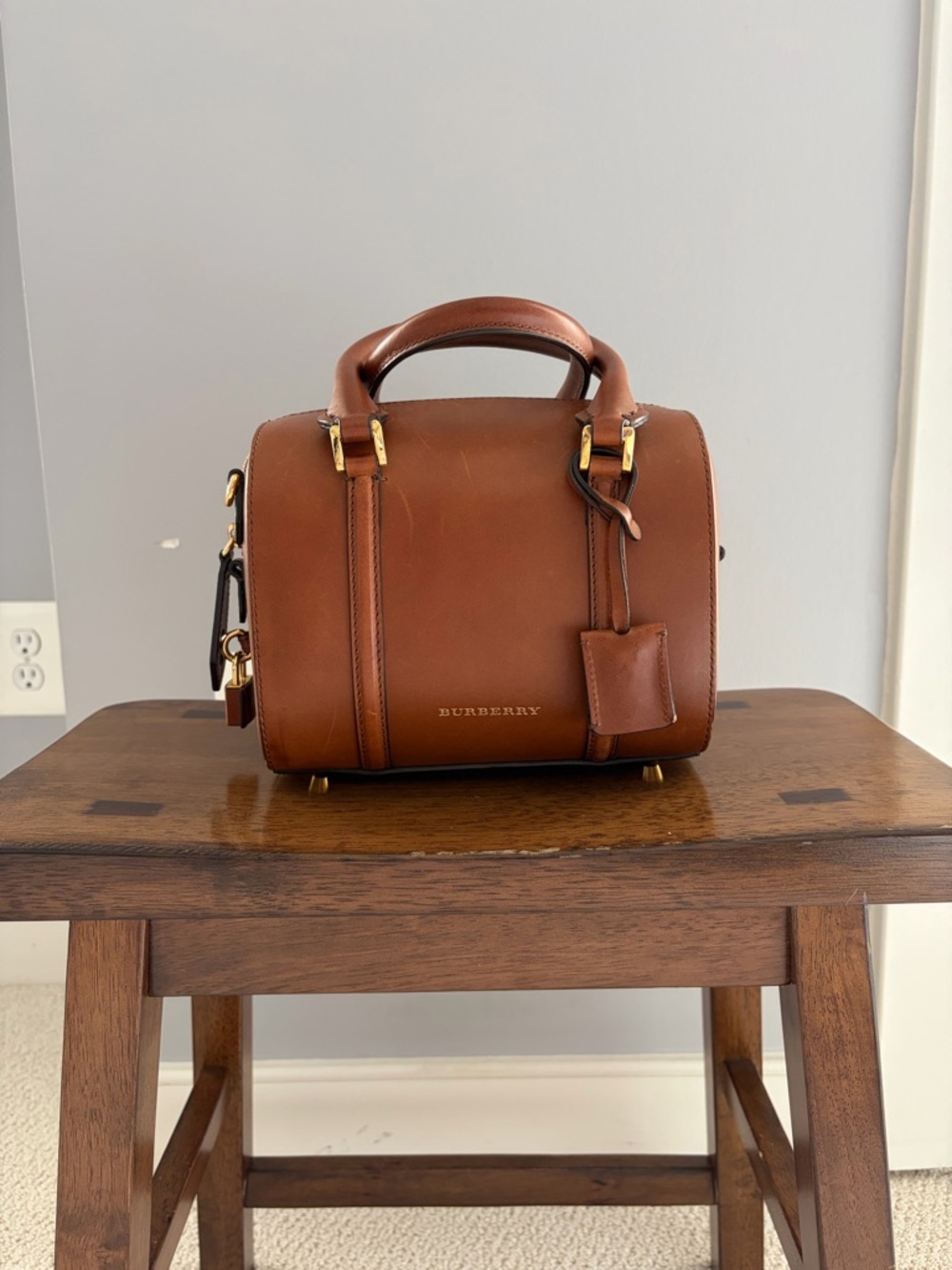 Rare Authentic Burberry Alchester Small Tan Leather Bowler Bag